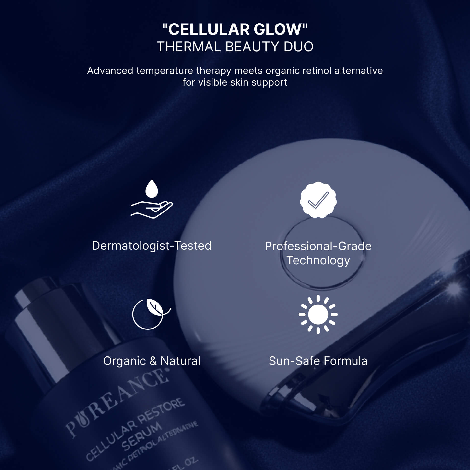 Pureance Cellular Glow Thermal Beauty Duo with serum and device features