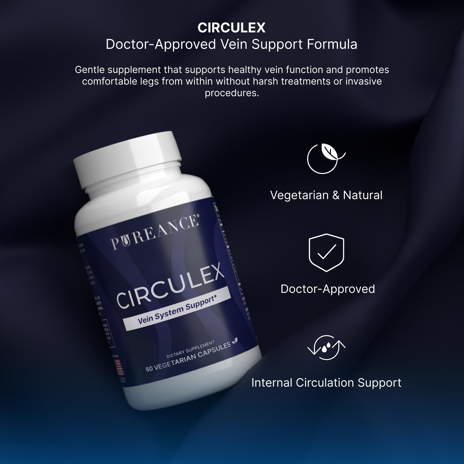 Circulex bottle highlighting vein function support and leg comfort