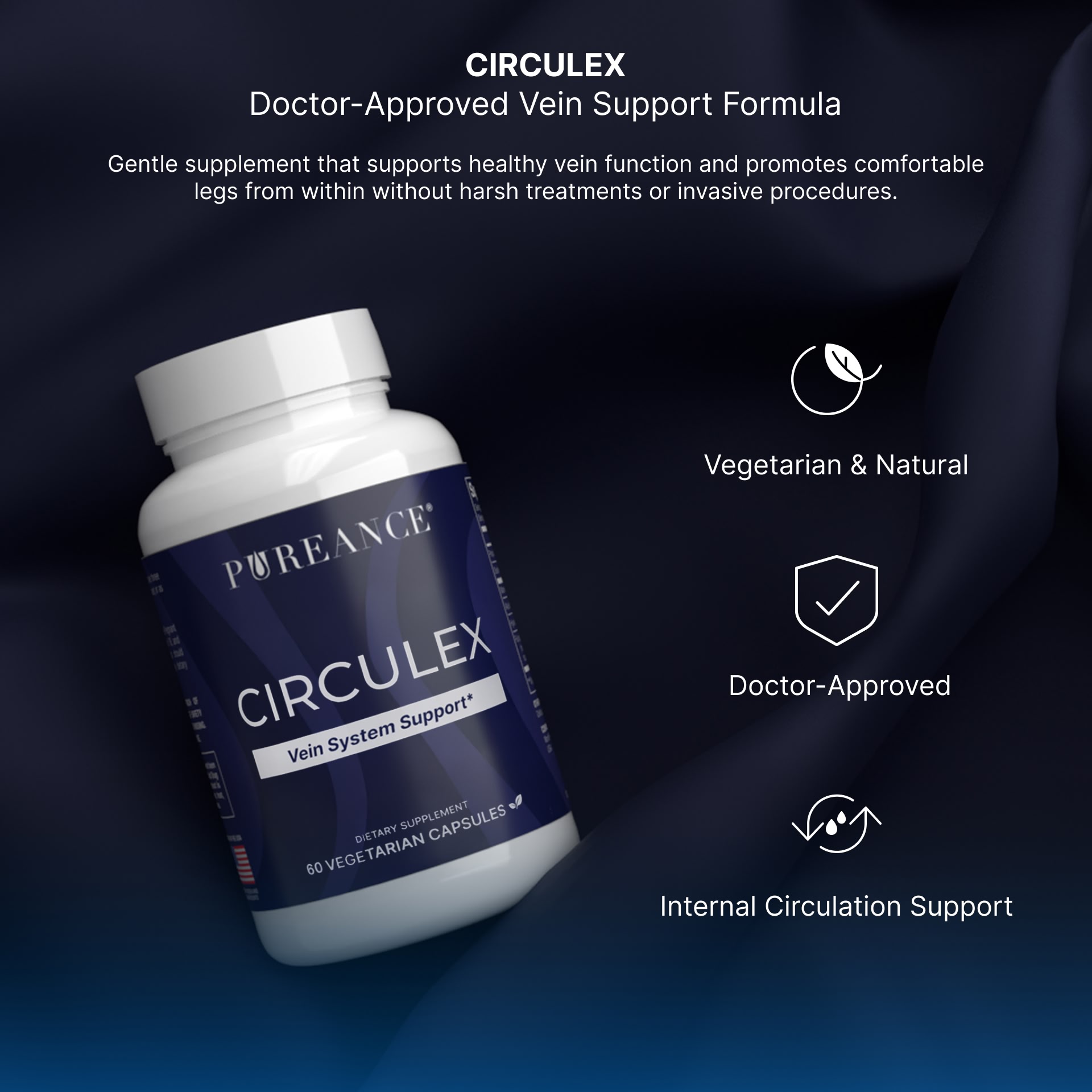 Circulex bottle highlighting vein function support and leg comfort