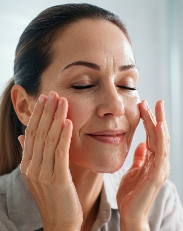 Woman rinsing her face
