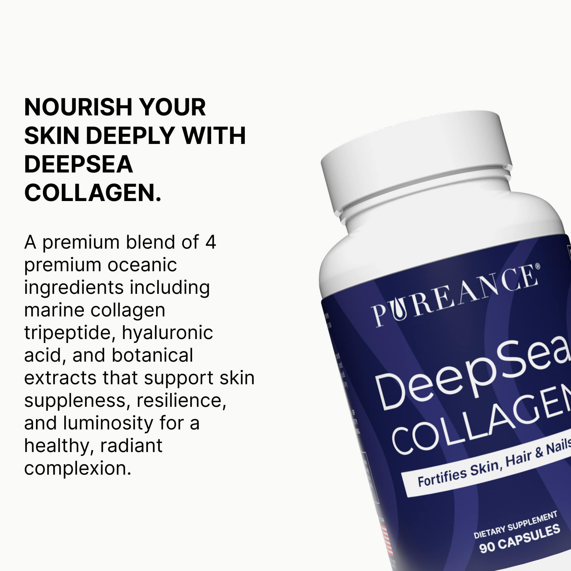 DeepSea Collagen bottle with skin benefits