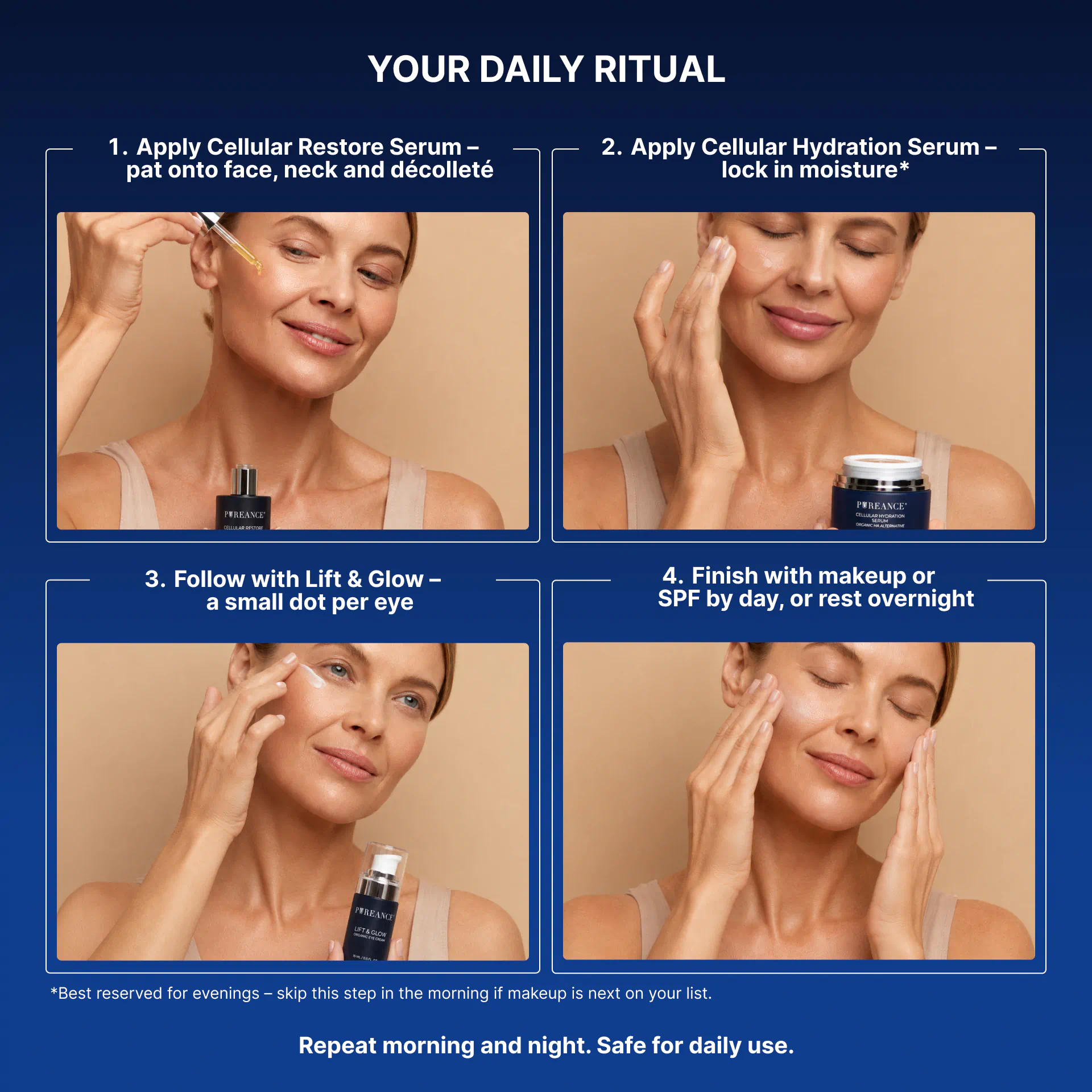 Four-step Pureance AM and PM skincare ritual