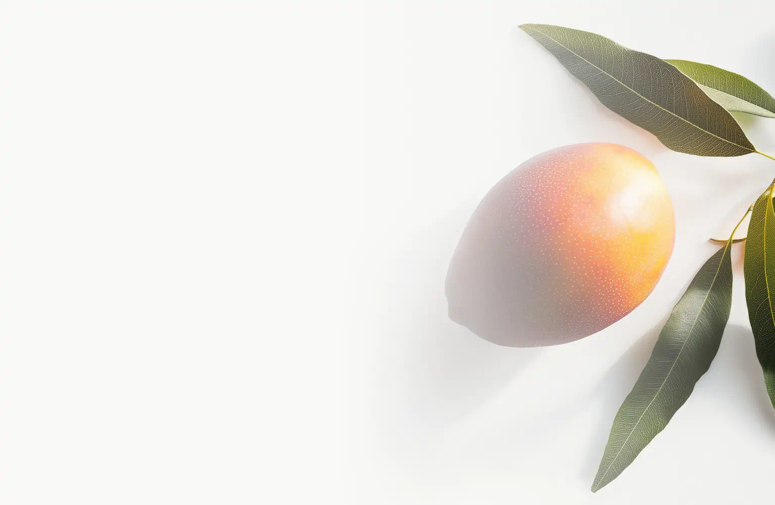 Ripe mango with green leaves, illustrating its role in hydrating skincare as mango seed butter