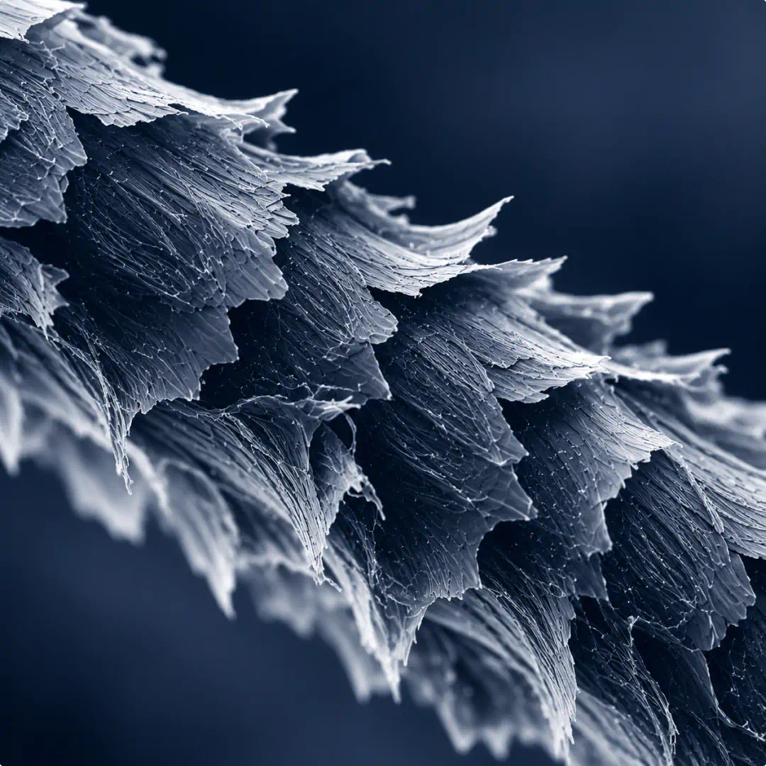 Close-up of a rough, damaged hair strand without Keratin Shine Mist